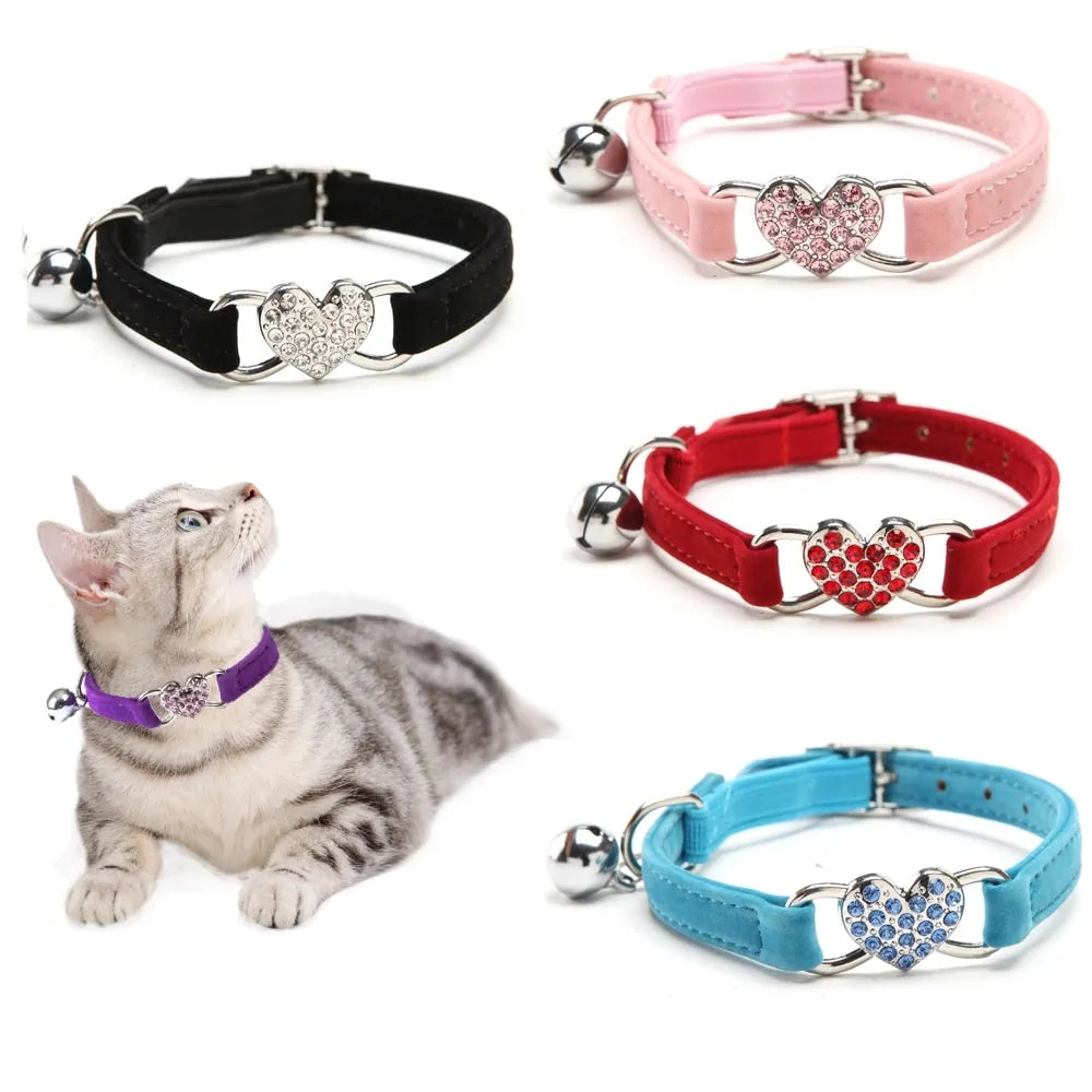 Jeweled Heart Cat Collar With Bell